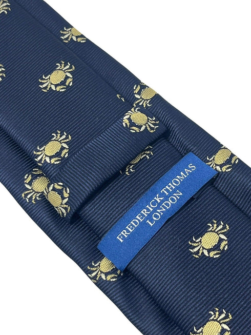 Navy dark blue  tie with embroidered Alaskan golden king crab nautical sea design